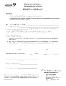 Reset This Form  DEPARTMENT OF REVENUE Unclaimed Property Section  PERSONAL AFFIDAVIT