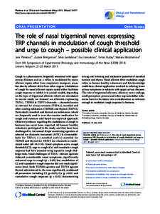 Plevkova et al. Clinical and Translational Allergy 2013, 3(Suppl 2):O17 http://www.ctajournal.com/content/3/S2/O17 ORAL PRESENTATION  Open Access