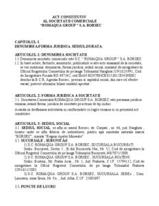 ACT CONSTITUTIV AL SOCIETATII COMERCIALE “ROMAQUA GROUP “ S.A. BORSEC