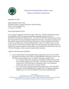 Harmony Science Academy (Harmony Public Schools): Amendment 2, Race to the Top District Amendment Letter -- September 18, 2013 (PDF)