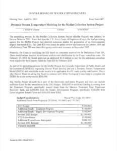 Board agenda item (April 24, 2013): Dynamic Stream Temperature Modeling for the Moffat Collection System Project