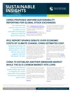 Week ending 28 MarchEdition 35 CERES PROPOSES UNIFORM SUSTAINABILITY REPORTING FOR GLOBAL STOCK EXCHANGES