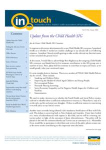 Vol 21 No 5 JuneContents Update from the Child Health SIG