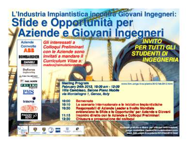 L’Industria Impiantistica incontra Giovani Ingegneri:  Sfide e Opportunità per Aziende e Giovani Ingegneri Aziende Coinvolte