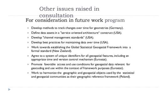 Other issues raised in consultation For consideration in future work program 