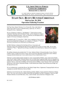 U.S. ARMY SPECIAL FORCES COMMAND (AIRBORNE) BIOGRAPHICAL SKETCH U.S. ARMY SPECIAL FORCES COMMAND PUBLIC AFFAIRS OFFICE FORT BRAGG, NC[removed][removed]http://news.soc.mil