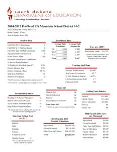 Profile of Elk Mountain School DistrictValley Rd, Dewey, SDHome County: Custer Area in Square Miles: 310  Student Data