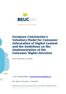 European Commission’s Voluntary Model for Consumer Information of Digital Content and the Guidelines on the Implementation of the Consumer Rights Directive