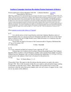 Southern Campaign American Revolution Pension Statements & Rosters Pension application of David Hamilton VAS1366 Transcribed by Will Graves Catharine Hamilton