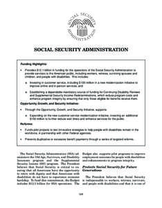 Government / Independent agencies of the United States government / Social programs / United States / Social Security Administration / Supplemental Security Income / Disability / Federal Insurance Contributions Act tax / Social Security Disability Insurance / Federal assistance in the United States / Social Security / Economy of the United States