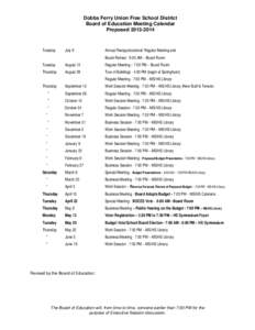 Dobbs Ferry Union Free School District Board of Education Meeting Calendar Proposed[removed]Tuesday