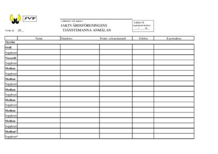 ( nummer och namn )  Verks.år JAKTVÅRDSFÖRENINGENS TJÄNSTEMANNA ANMÄLAN