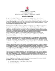   WESTERN	
  KENTUCKY	
  UNIVERSITY	
   UNIVERSITY	
  COLLEGE	
   DEPARTMENT	
  OF	
  DIVERSITY	
  &	
  COMMUNITY	
  STUDIES	
   	
   ASSISTANT	
  PROFESSOR	
  