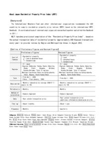 About Japan Residential Property Price Index (JRPI) 【Background】 The International Monetary Fund and other international organizations recommended the G20 countries to compile residential property price indices (RPPI