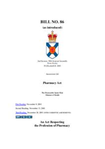 BILL NO. 86 (as introduced) 2nd Session, 58th General Assembly Nova Scotia 50 Elizabeth II, 2001