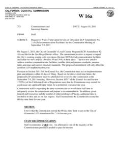 California Coastal Commission Staff Report and Recommendation Regarding City of Oceanside LCPA[removed]Telecommunications) Time Extension