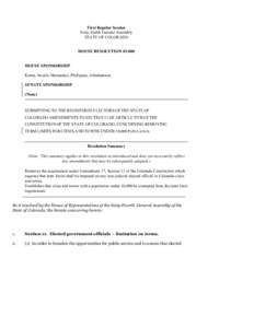 First Regular Session Sixty-fourth General Assembly STATE OF COLORADO HOUSE RESOLUTION[removed]HOUSE SPONSORSHIP Kemp, Swails, Hernandez, Phillipsen, Abrahamson