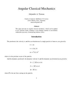 Angular Classical Mechanics Alejandro A. Torassa Creative Commons Attribution 3.0 License