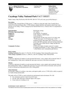 National Park Service U.S. Department of the Interior Cuyahoga Valley National Park