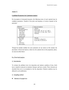 Manual for Soil & Vegetation  Annex I. Candidate Parameters for Catchment Analysis For description of elemental dynamics, the following items of each material may be candidate parameters. Number of the plots and frequenc