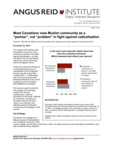 For Immediate Release Canadian Public Opinion Poll Page 1 of 31 Most Canadians view Muslim community as a “partner”, not “problem” in fight against radicalization