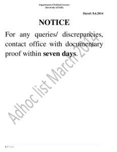 Department of Political Science University of Delhi Dated: [removed]NOTICE