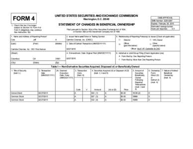 UNITED STATES SECURITIES AND EXCHANGE COMMISSION  FORM 4 OMB APPROVAL OMB Number: 