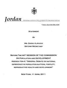 ordan  PERMANENT MISSION OF H.K. OF JORDAN TO THE UNITED NATIONS CHECK AGAINST DELIVERY