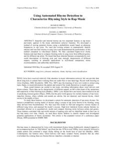 Empirical Musicology Review  Vol. 5, No. 4, 2010 Using Automated Rhyme Detection to Characterize Rhyming Style in Rap Music