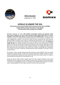 APOLLO 11 UNDER THE SEA ESA Press Release COMEX[removed]