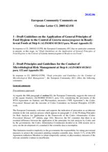 [removed]European Community Comments on Circular Letter CL[removed]FH 1 - Draft Guidelines on the Application of General Principles of Food Hygiene to the Control of Listeria monocytogenes in Readyto-eat Foods at Step 6 