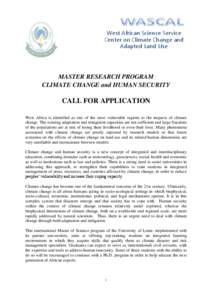 West African Science Service Center on Climate Change and Adapted Land Use MASTER RESEARCH PROGRAM CLIMATE CHANGE and HUMAN SECURITY