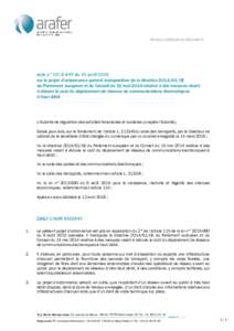 Version publique du document  Avis n° du 12 avril 2016 sur le projet d’ordonnance portant transposition de la directiveUE du Parlement européen et du Conseil du 15 mai 2014 relative à des mesures v