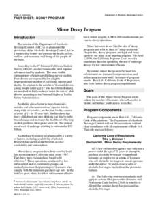 State of California  Deparment of Alcoholic Beverage Control FACT SHEET: DECOY PROGRAM