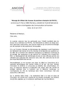 Message de clôture des travaux du onzième séminaire du FRATEL, prononcé par M. Marius Cătălin Marinescu, président de l’Autorité Nationale de Gestion et de Régulation des Communications de Roumanie Dakar, les 