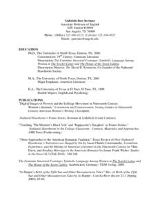Gabriela Ines Serrano Associate Professor of English ASU Station #10894 San Angelo, TX[removed]Phone: (Office[removed], (Cellular[removed]Email: [removed]
