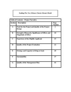 Scaling The New Orleans Charter Restart Model  Table of Contents – Project Narrative Section  Description