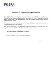 FOSFA Directory of Arbitrators & Appeal Panel (July 2016)