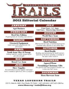 2011 Editorial Calendar JANUARY JULY  Agri-Business