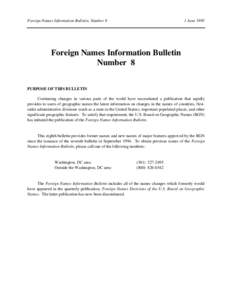 Foreign Names Information Bulletin, Number 8  1 June 1995 Foreign Names Information Bulletin Number 8