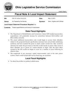 Ohio Legislative Service Commission Joseph Rogers Fiscal Note & Local Impact Statement Bill: