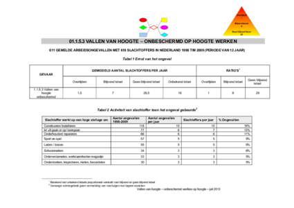 VALLEN VAN HOOGTE – ONBESCHERMD OP HOOGTE WERKEN 611 GEMELDE ARBEIDSONGEVALLEN MET 618 SLACHTOFFERS IN NEDERLAND 1998 T/MPERIODE VAN 12 JAAR) Tabel 1 Ernst van het ongeval RATIO’S1  GEMIDDELD AANTAL S