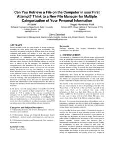 Can You Retrieve a File on the Computer in your First Attempt? Think to a New File Manager for Multiple Categorization of Your Personal Information Ali Sajedi  Seyyed Hamidreza Afzali