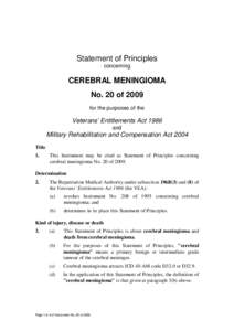Statement of Principles concerning CEREBRAL MENINGIOMA No. 20 of 2009 for the purposes of the
