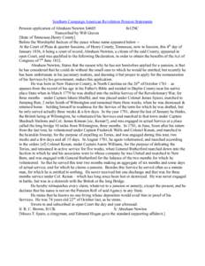 Southern Campaign American Revolution Pension Statements Pension application of Abraham Newton S4605 fn12NC Transcribed by Will Graves [State of Tennessee,Henry County] Before the Worshipful Justices of the peace whose n