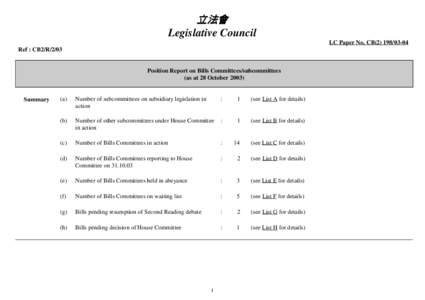 立法會 Legislative Council LC Paper No. CB[removed]Ref : CB2/R[removed]Position Report on Bills Committees/subcommittees