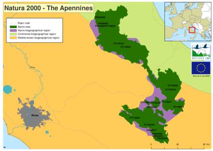 Natura[removed]The Apennines IT6020002 Major road Alpine sites Alpine biogeographical region