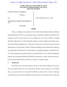 Case 4:11-cv[removed]Document 45  Filed in TXSD on[removed]Page 1 of 22 IN THE UNITED STATES DISTRICT COURT FOR THE SOUTHERN DISTRICT OF TEXAS
