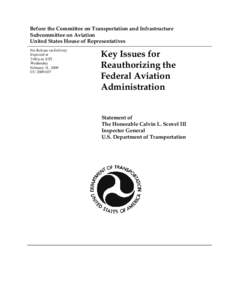 Key Issues for Reauthorizing the Federal Aviation Administration