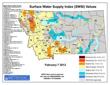 Surface Water Supply Index (SWSI) Values  RIVER INDEX & SWSI VALUES 1 Marias above Tiber Reservoir[removed]Tobacco -2.3